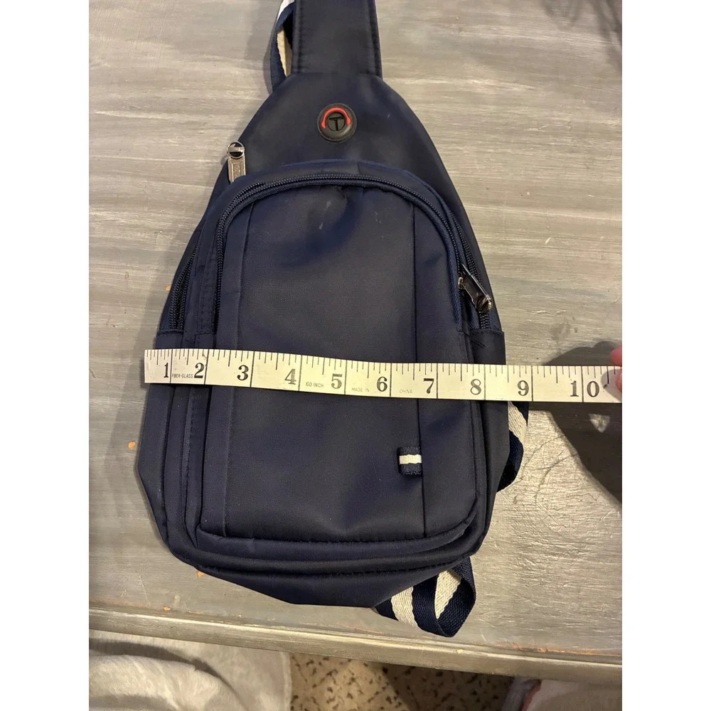 Navy Blue Nylon Sling Bag Striped Crossbody Backpack Messenger